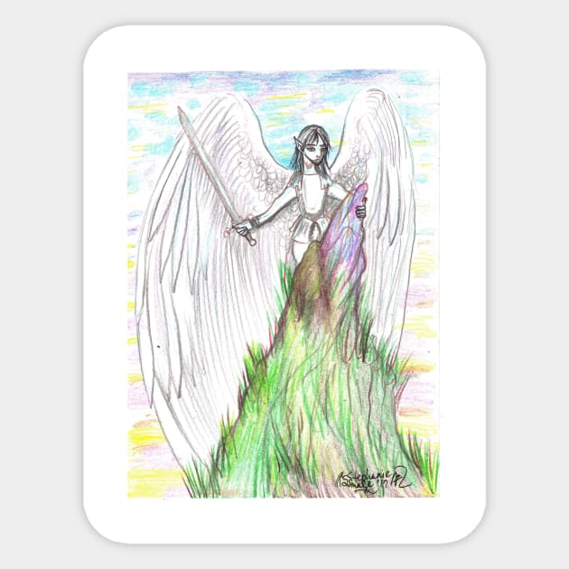 Archangel Angel Winged Man Flying Sword Mountain God Sticker by pegacorna